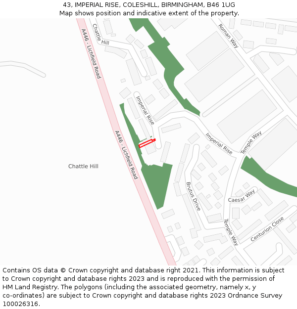 43, IMPERIAL RISE, COLESHILL, BIRMINGHAM, B46 1UG: Location map and indicative extent of plot
