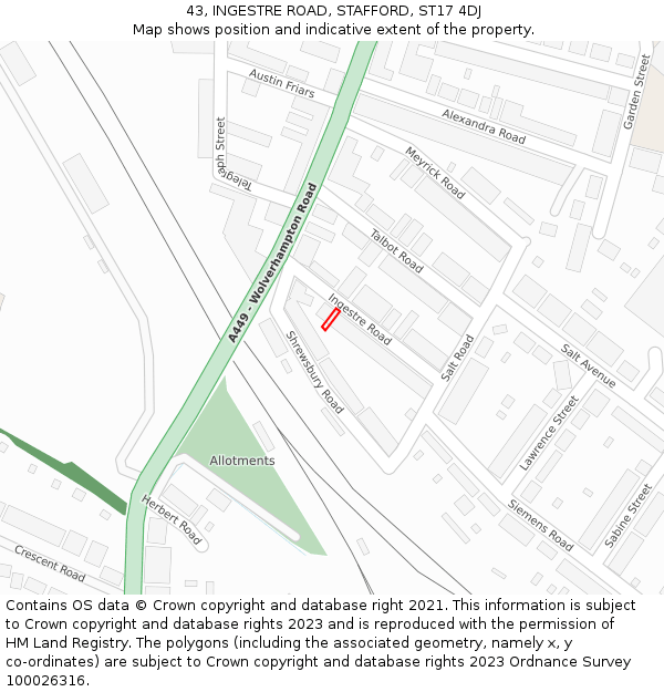 43, INGESTRE ROAD, STAFFORD, ST17 4DJ: Location map and indicative extent of plot
