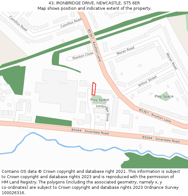 43, IRONBRIDGE DRIVE, NEWCASTLE, ST5 6ER: Location map and indicative extent of plot