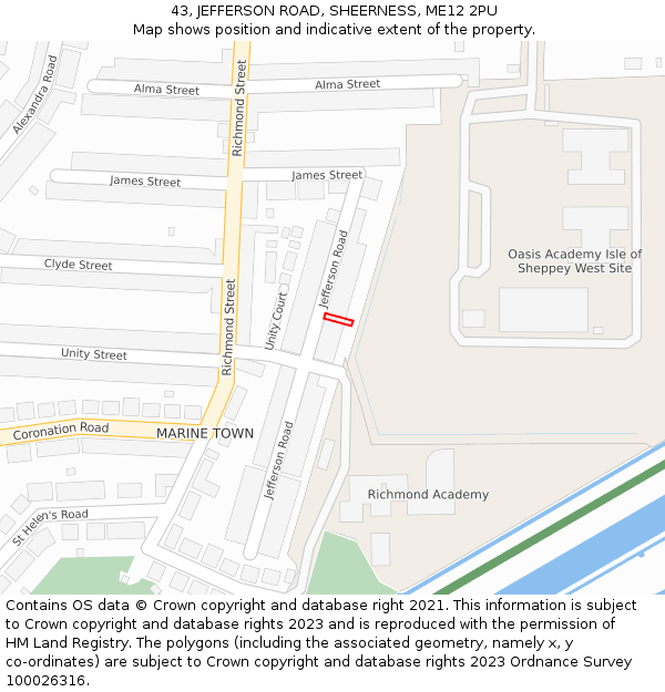 43, JEFFERSON ROAD, SHEERNESS, ME12 2PU: Location map and indicative extent of plot