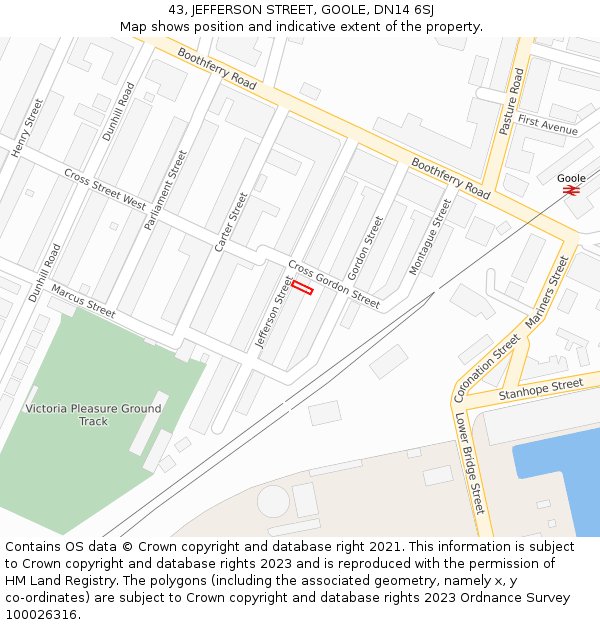 43, JEFFERSON STREET, GOOLE, DN14 6SJ: Location map and indicative extent of plot