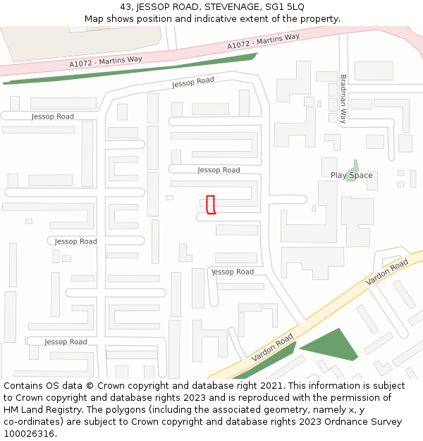 43, JESSOP ROAD, STEVENAGE, SG1 5LQ: Location map and indicative extent of plot