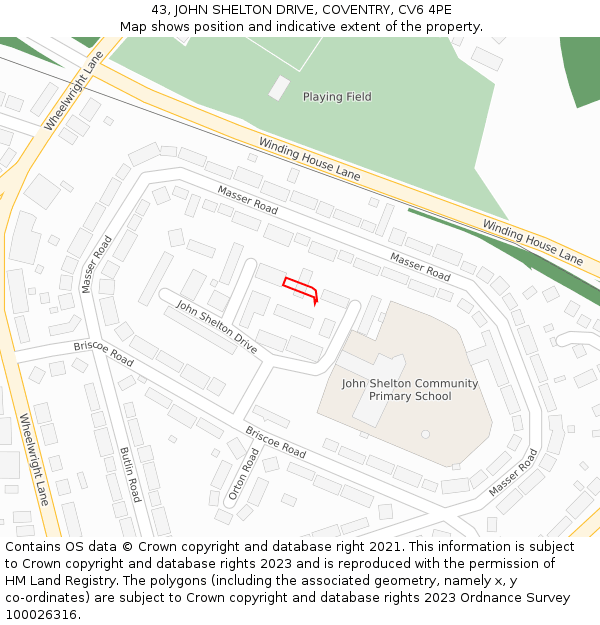 43, JOHN SHELTON DRIVE, COVENTRY, CV6 4PE: Location map and indicative extent of plot