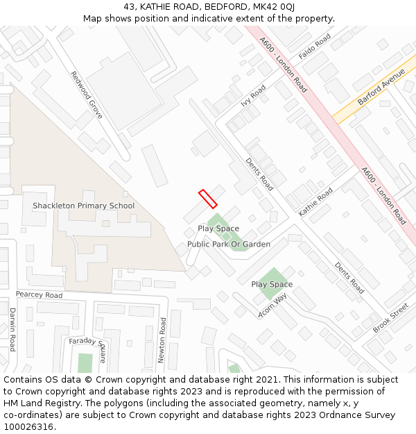 43, KATHIE ROAD, BEDFORD, MK42 0QJ: Location map and indicative extent of plot