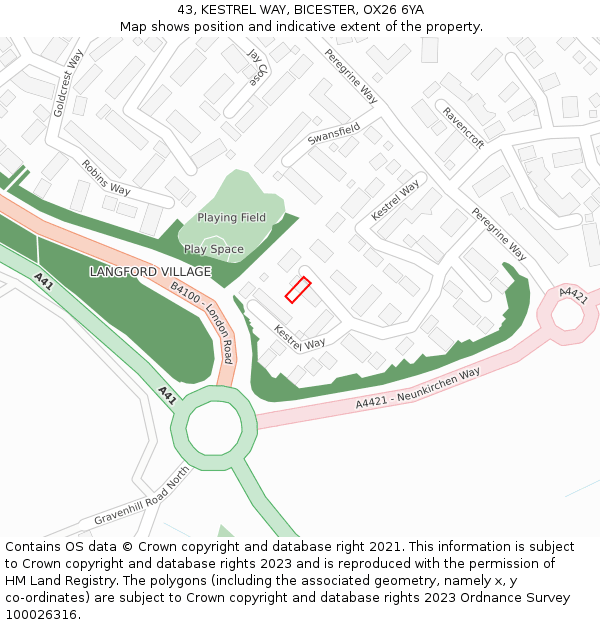 43, KESTREL WAY, BICESTER, OX26 6YA: Location map and indicative extent of plot