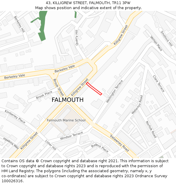 43, KILLIGREW STREET, FALMOUTH, TR11 3PW: Location map and indicative extent of plot