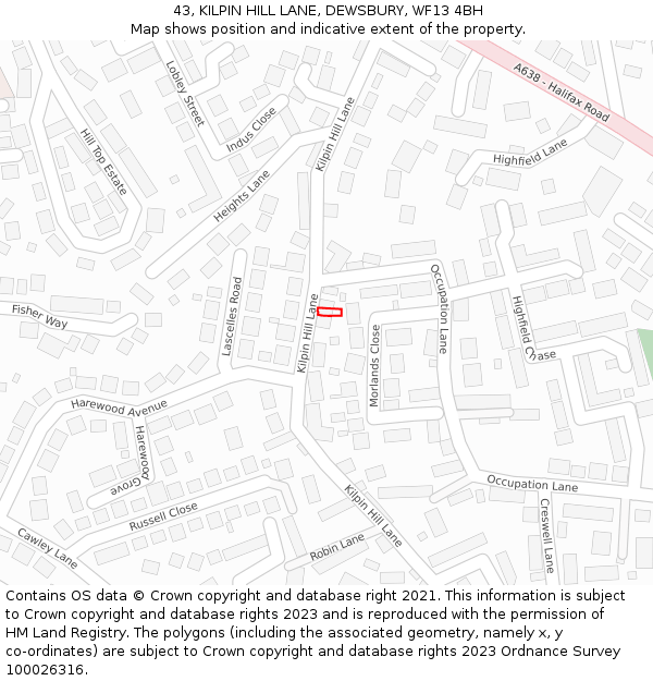 43, KILPIN HILL LANE, DEWSBURY, WF13 4BH: Location map and indicative extent of plot