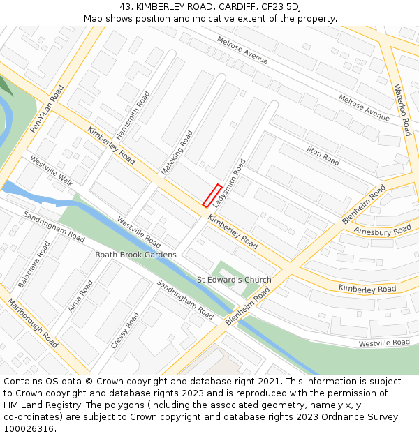 43, KIMBERLEY ROAD, CARDIFF, CF23 5DJ: Location map and indicative extent of plot