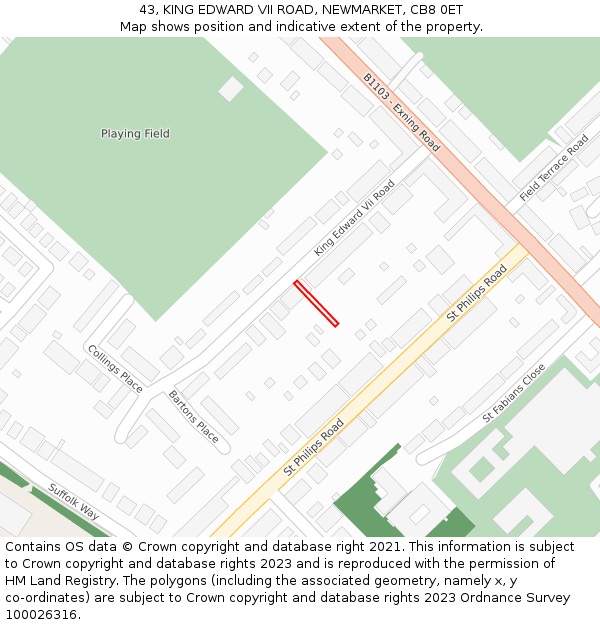 43, KING EDWARD VII ROAD, NEWMARKET, CB8 0ET: Location map and indicative extent of plot
