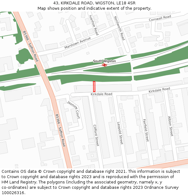 43, KIRKDALE ROAD, WIGSTON, LE18 4SR: Location map and indicative extent of plot