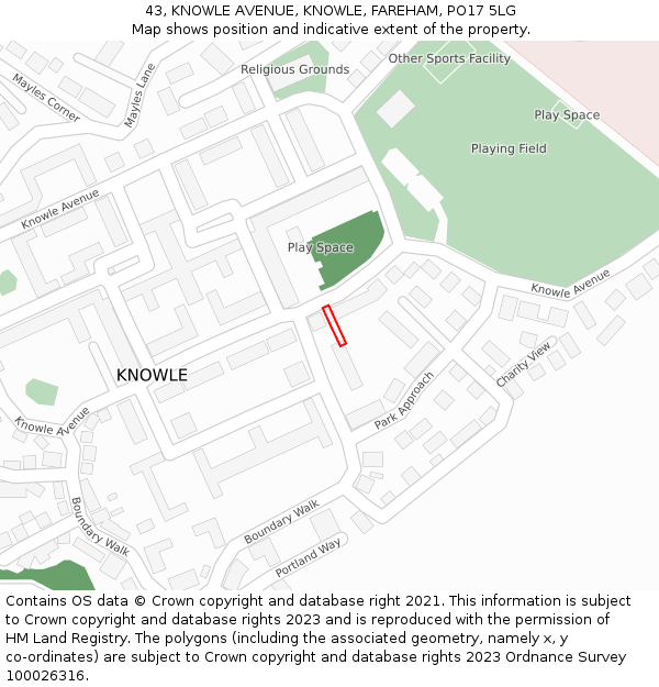 43, KNOWLE AVENUE, KNOWLE, FAREHAM, PO17 5LG: Location map and indicative extent of plot