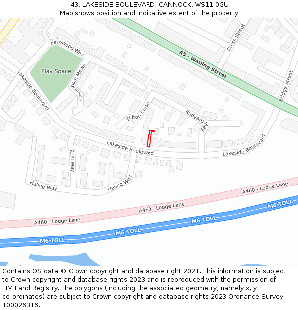 43, LAKESIDE BOULEVARD, CANNOCK, WS11 0GU: Location map and indicative extent of plot