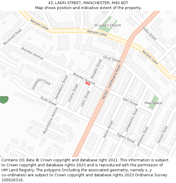 43, LAKIN STREET, MANCHESTER, M40 9DT: Location map and indicative extent of plot