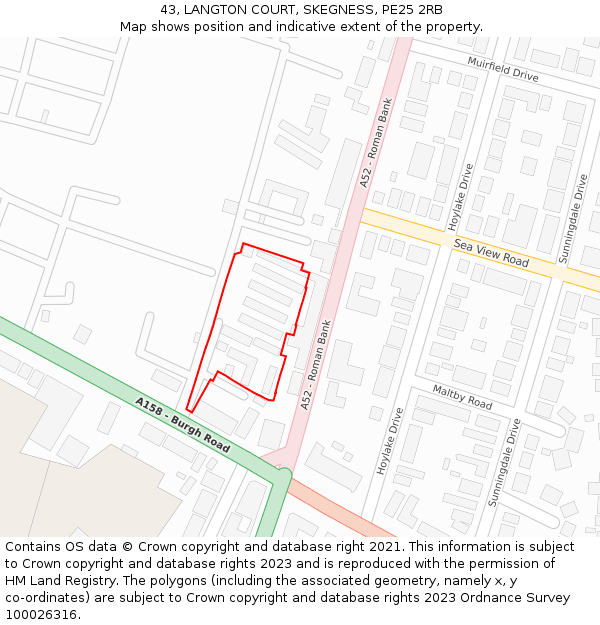 43, LANGTON COURT, SKEGNESS, PE25 2RB: Location map and indicative extent of plot
