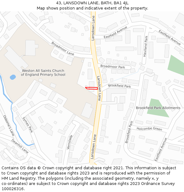 43, LANSDOWN LANE, BATH, BA1 4JL: Location map and indicative extent of plot