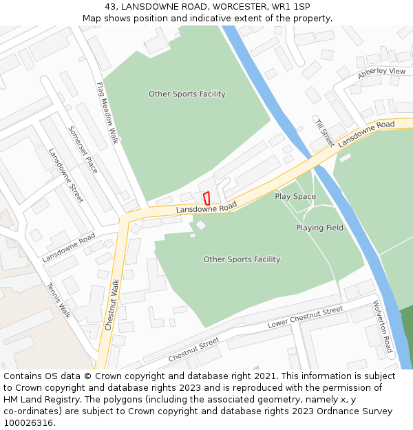 43, LANSDOWNE ROAD, WORCESTER, WR1 1SP: Location map and indicative extent of plot