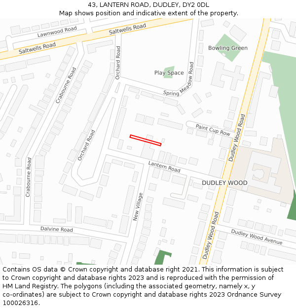 43, LANTERN ROAD, DUDLEY, DY2 0DL: Location map and indicative extent of plot