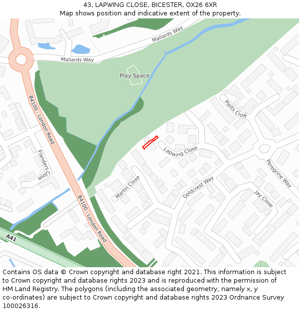 43, LAPWING CLOSE, BICESTER, OX26 6XR: Location map and indicative extent of plot