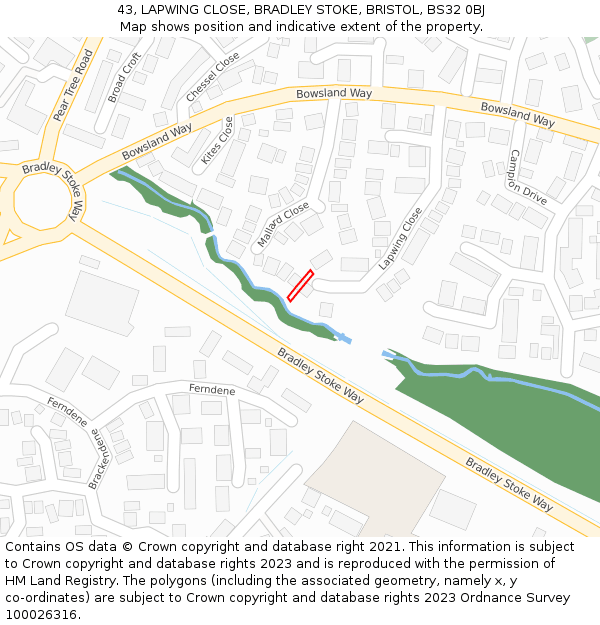 43, LAPWING CLOSE, BRADLEY STOKE, BRISTOL, BS32 0BJ: Location map and indicative extent of plot
