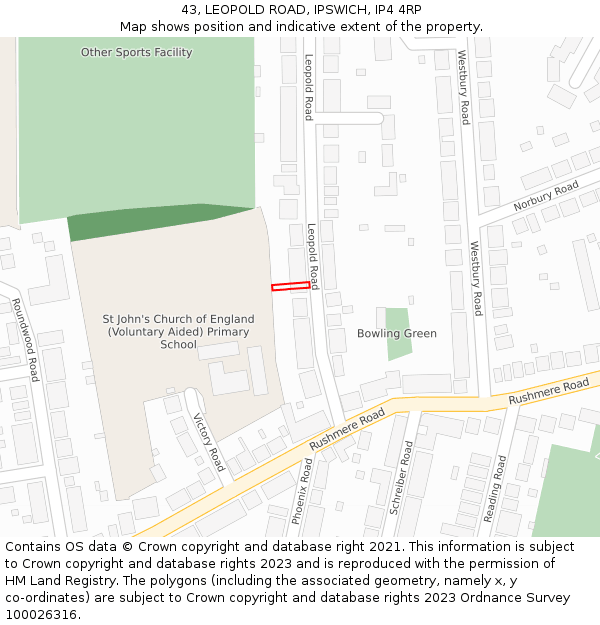 43, LEOPOLD ROAD, IPSWICH, IP4 4RP: Location map and indicative extent of plot