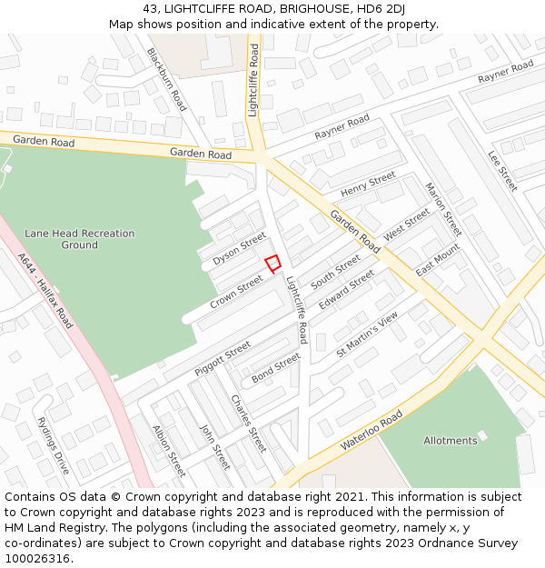 43, LIGHTCLIFFE ROAD, BRIGHOUSE, HD6 2DJ: Location map and indicative extent of plot