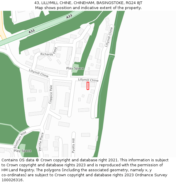43, LILLYMILL CHINE, CHINEHAM, BASINGSTOKE, RG24 8JT: Location map and indicative extent of plot