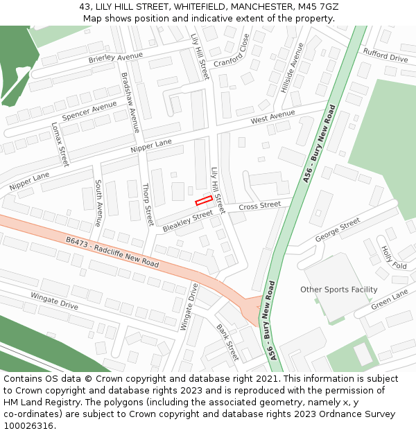 43, LILY HILL STREET, WHITEFIELD, MANCHESTER, M45 7GZ: Location map and indicative extent of plot