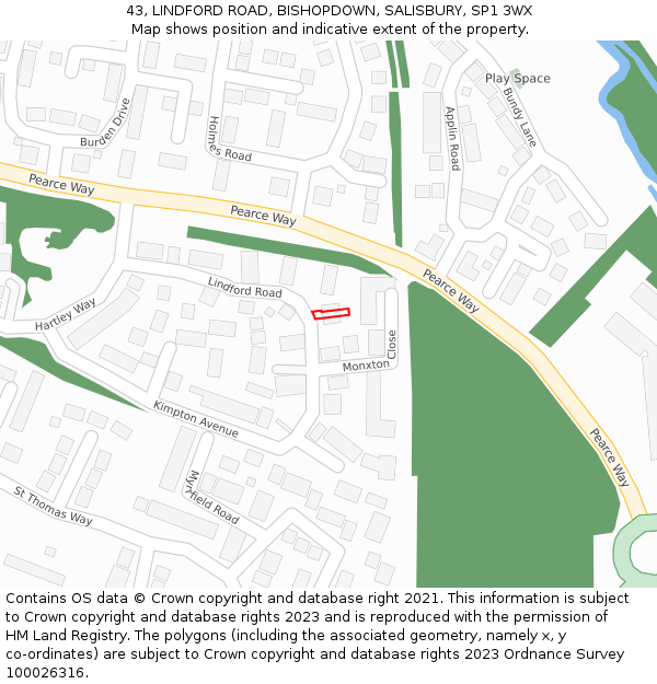 43, LINDFORD ROAD, BISHOPDOWN, SALISBURY, SP1 3WX: Location map and indicative extent of plot