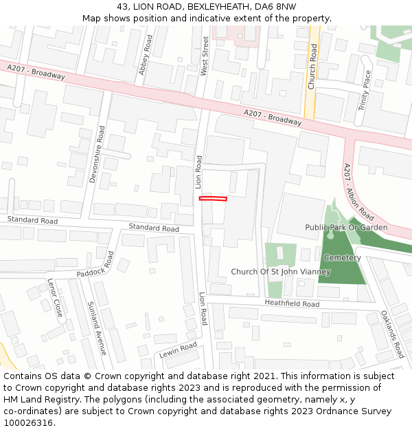 43, LION ROAD, BEXLEYHEATH, DA6 8NW: Location map and indicative extent of plot