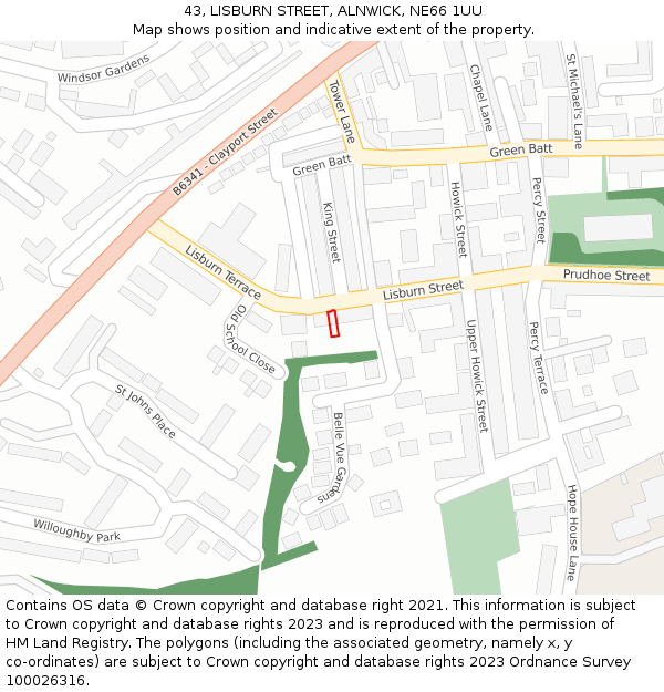 43, LISBURN STREET, ALNWICK, NE66 1UU: Location map and indicative extent of plot