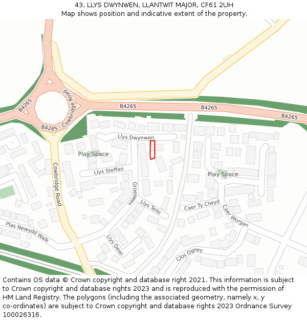 43, LLYS DWYNWEN, LLANTWIT MAJOR, CF61 2UH: Location map and indicative extent of plot