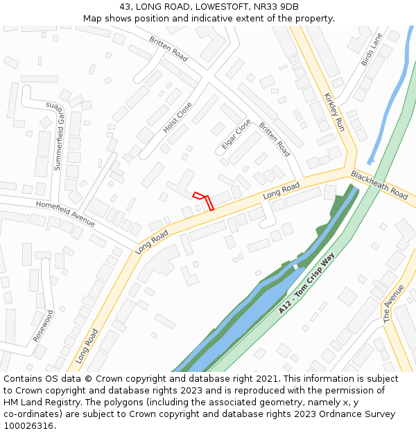 43, LONG ROAD, LOWESTOFT, NR33 9DB: Location map and indicative extent of plot