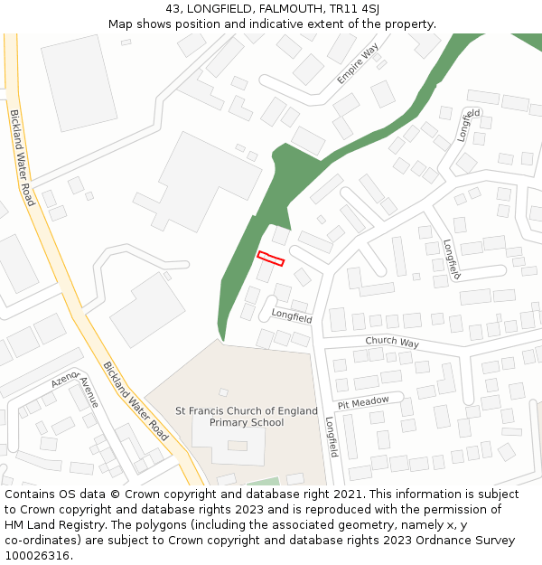 43, LONGFIELD, FALMOUTH, TR11 4SJ: Location map and indicative extent of plot
