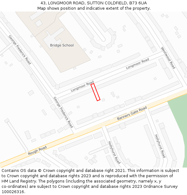 43, LONGMOOR ROAD, SUTTON COLDFIELD, B73 6UA: Location map and indicative extent of plot
