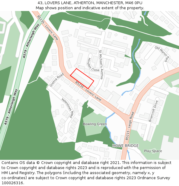 43, LOVERS LANE, ATHERTON, MANCHESTER, M46 0PU: Location map and indicative extent of plot