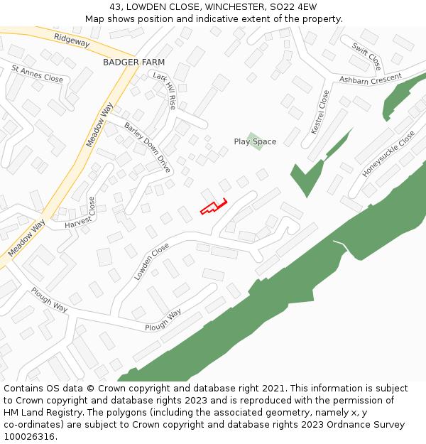 43, LOWDEN CLOSE, WINCHESTER, SO22 4EW: Location map and indicative extent of plot