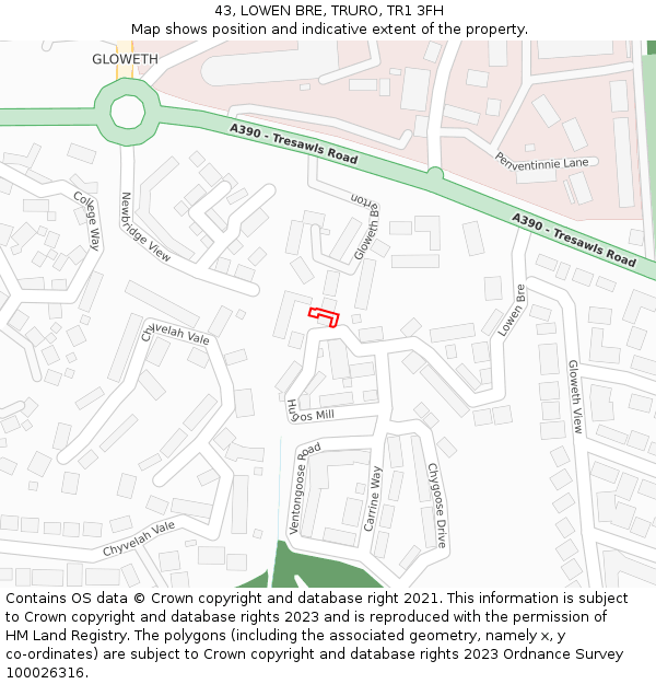 43, LOWEN BRE, TRURO, TR1 3FH: Location map and indicative extent of plot