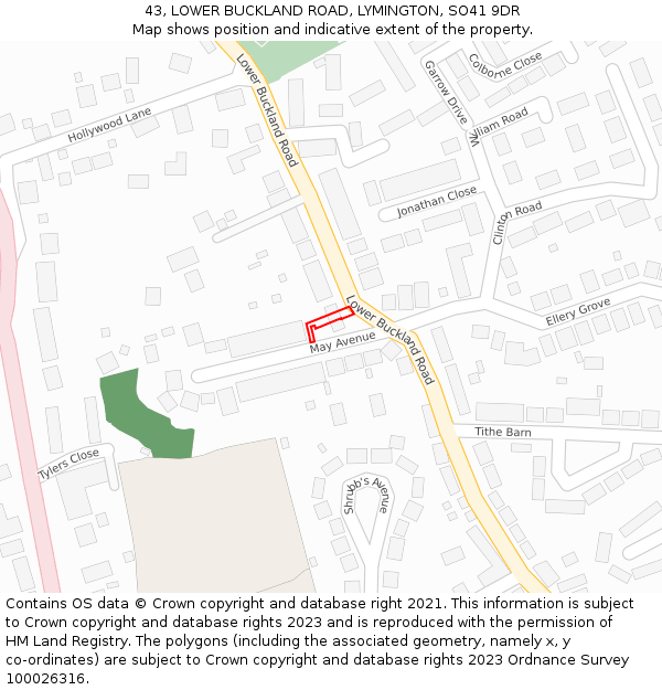 43, LOWER BUCKLAND ROAD, LYMINGTON, SO41 9DR: Location map and indicative extent of plot