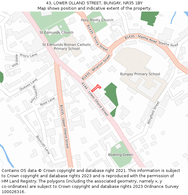 43, LOWER OLLAND STREET, BUNGAY, NR35 1BY: Location map and indicative extent of plot