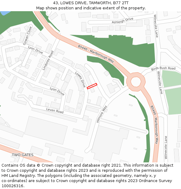 43, LOWES DRIVE, TAMWORTH, B77 2TT: Location map and indicative extent of plot