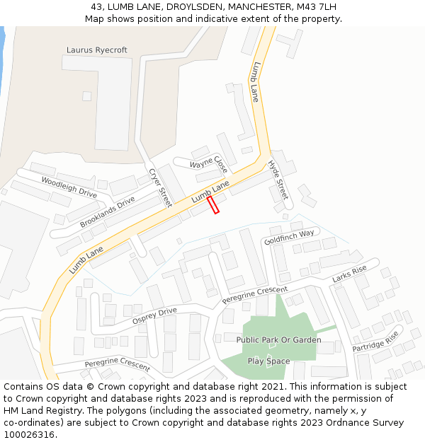 43, LUMB LANE, DROYLSDEN, MANCHESTER, M43 7LH: Location map and indicative extent of plot