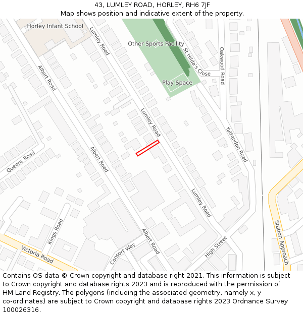 43, LUMLEY ROAD, HORLEY, RH6 7JF: Location map and indicative extent of plot