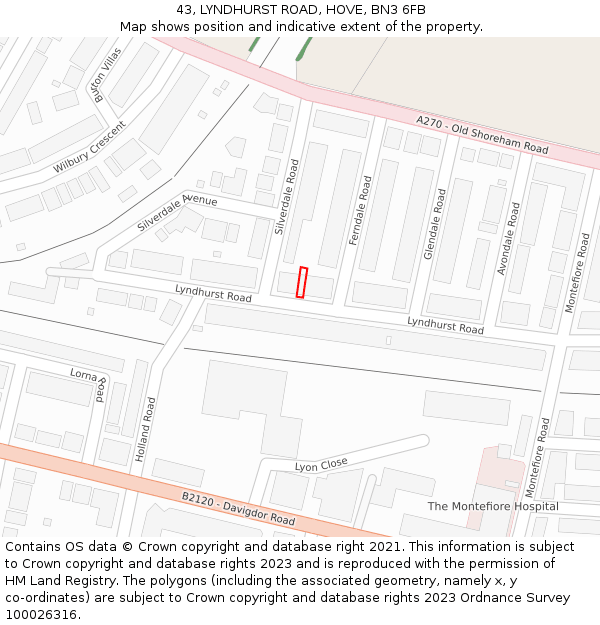 43, LYNDHURST ROAD, HOVE, BN3 6FB: Location map and indicative extent of plot