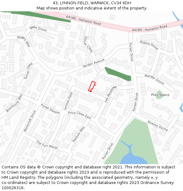 43, LYNNON FIELD, WARWICK, CV34 6DH: Location map and indicative extent of plot