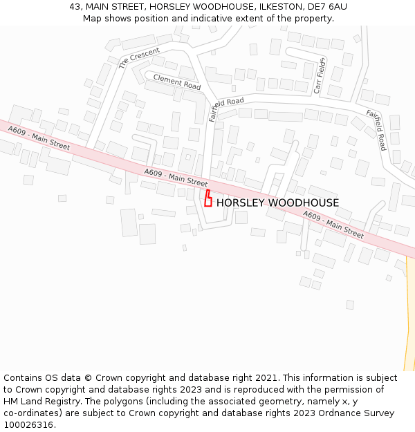 43, MAIN STREET, HORSLEY WOODHOUSE, ILKESTON, DE7 6AU: Location map and indicative extent of plot