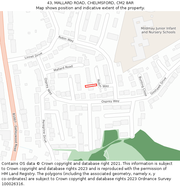 43, MALLARD ROAD, CHELMSFORD, CM2 8AR: Location map and indicative extent of plot