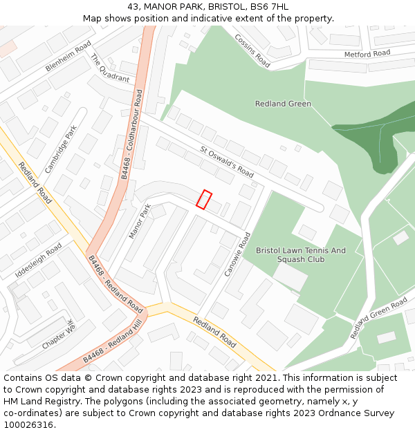 43, MANOR PARK, BRISTOL, BS6 7HL: Location map and indicative extent of plot