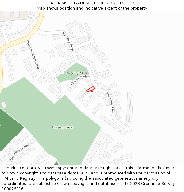 43, MANTELLA DRIVE, HEREFORD, HR1 1FB: Location map and indicative extent of plot