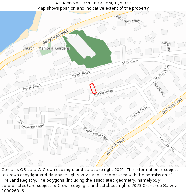 43, MARINA DRIVE, BRIXHAM, TQ5 9BB: Location map and indicative extent of plot