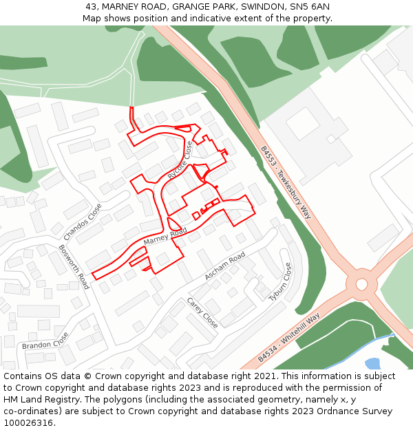 43, MARNEY ROAD, GRANGE PARK, SWINDON, SN5 6AN: Location map and indicative extent of plot